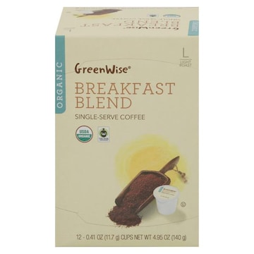 GreenWise Coffee, Organic, Light Roast, Breakfast Blend, Single-Serve Cups