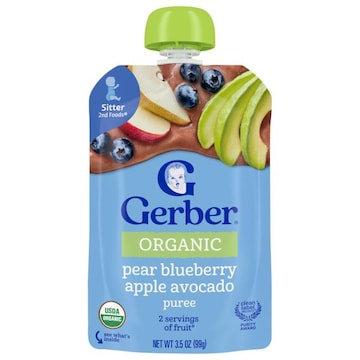 Gerber Organic Sitter 2nd Foods Pear Blueberry Apple Avocado Puree