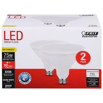 Feit Electric Bulbs, Flood, Warm Light, LED, 75 Watts, 2 Pack