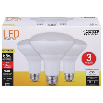 Feit Electric Bulbs, Flood, Soft White, LED, 65 Watts, 3 Pack