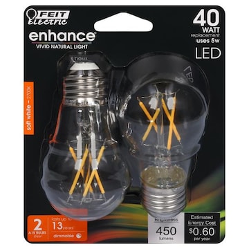 Feit Electric Light Bulb, LED, Soft White, 4.5 Watts, 2 Pack