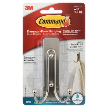 Command Double Hook, Satin Nickel, Large