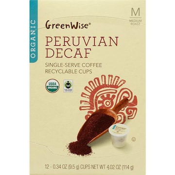 GreenWise Coffee, Organic,  Medium Roast, Peruvian, Decaf, Cups