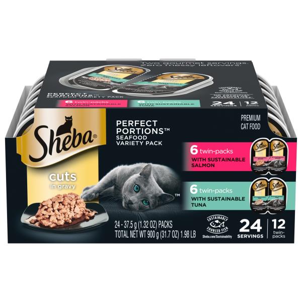 Sheba Perfect Portions Cat Food, with Sustainable Salmon/Tuna, Seafood
