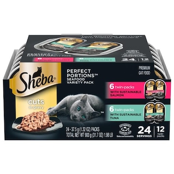Sheba Perfect Portions Cat Food, with Sustainable Salmon/Tuna, Seafood, Cuts in Gravy, Variety Pack