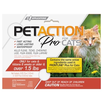 PetAction Pro Fleas, Ticks & Lice Treatment, for Cats, 8 Weeks or Older & Over (1.5 lbs)