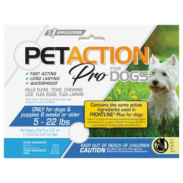PetAction Pro Fleas, Ticks & Lice Treatment, 8 Weeks or Older (5-22 lbs)