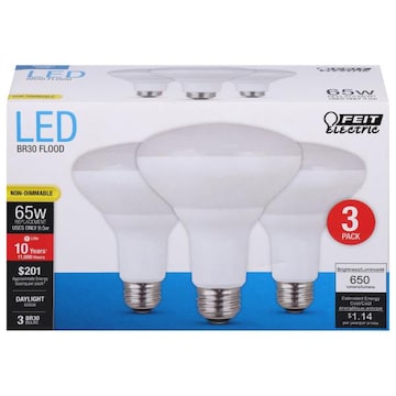 Feit Electric Bulbs, Flood, Daylight, LED, 65 Watts, 3 Pack