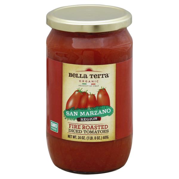 Bella Terra Organic Tomatoes, Fire Roasted, San Marzano Region, Diced