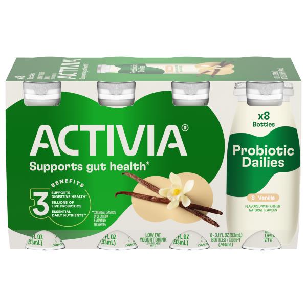 Activia Yogurt Drink, Lowfat, Probiotic Dailies, Vanilla, 8 Pack