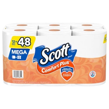 Scott Comfort Plus Bathroom Tissue, Unscented, Mega Rolls, 1 Ply