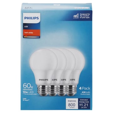 Phillips Light Bulbs, LED, Soft White Light, 8.5 Watts, 4 Value Pack