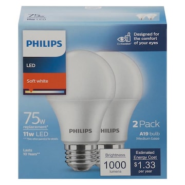 Phillips Light Bulbs, LED, Soft White, 11 Watts, 2 Pack