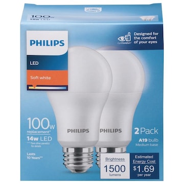 Phillips Light Bulbs, LED, Soft White Light, 14 Watts, 2 Pack