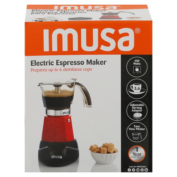 IMUSA IMUSA Electric Moka Maker 3 cup & 6 cup 480 Watts, Red - IMUSA