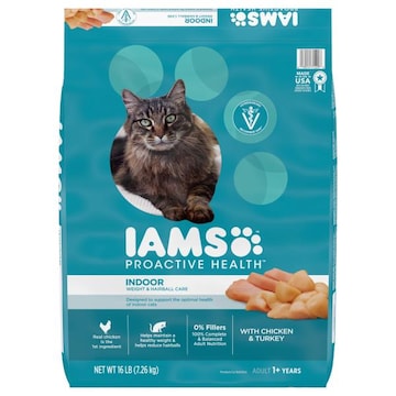 IAMS Proactive Health Premium Adult 1+ Years Indoor Weight & Hairball Care with Chicken & Turkey Cat Nutrition
