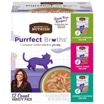 Rachael Ray Nutrish Purrfect Broths Grain Free Recipes! Lickable Variety Pack Classic Chicken Recipe/Tasty Tuna Recipe/Creamy Chicken Recipe Complements for Cats