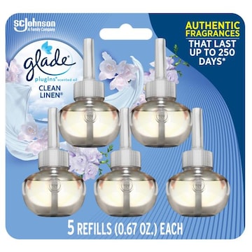 Glade PlugIns Scented Oil Refill Clean Linen, Essential Oil Infused Wall Plug In, 3.35 FL OZ, Pack of 5