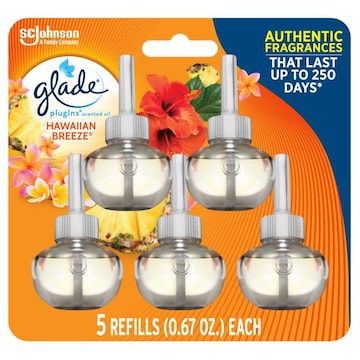 Glade PlugIns Scented Oil Refill, Hawaiian Breeze, Essential Oil Infused Wall Plug In, 3.35 fl oz, 5 ct