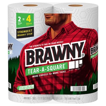 Brawny Tear-A-Square Paper Towels, Double Rolls, 2-Ply