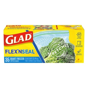 Glad Flex'NSeal Zipper Bags, Freezer, Quart