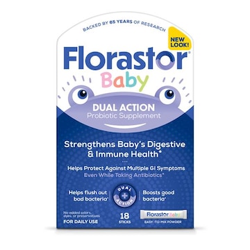 FlorastorKids Baby Daily Probiotic Supplement, Powder Mixes with Milk, Formula or Soft Foods, Saccharomyces Boulardii CNCM I-745 (18 Powder Sticks)