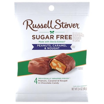 Russell Stover Chocolate Candy, Sugar Free, Peanuts, Caramel & Nougat