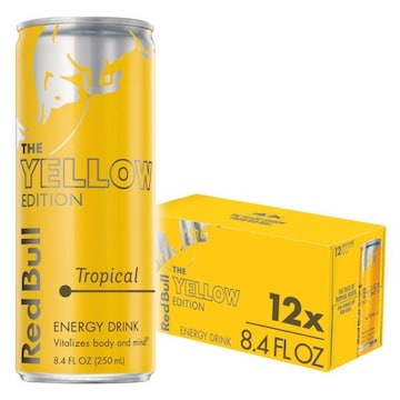 Red Bull Yellow Edition Energy Drink Tropical, 80mg Caffeine, 8.4 fl oz, Pack of 12 Cans