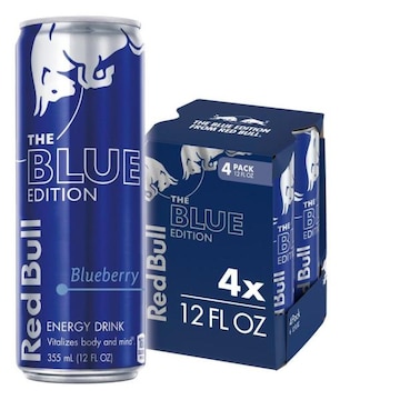 Red Bull Blue Edition Energy Drink Blueberry, 114mg Caffeine, 12 fl oz, Pack of 4 Cans