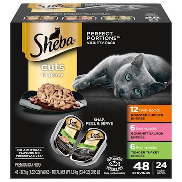 Sheba Perfect Portions Cat Food, Premium, Cuts in Gravy, Roasted Chicken/Gourmet Salmon/Tender Turkey Entree, Twin-Pack, Variety Pack
