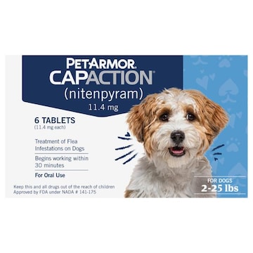 PetArmor CapAction Nitenpyram, for Dogs, 11.4 mg, Tablets, 2-25 lbs