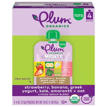 Plum Organics® Mighty Tots Mighty 4 Food Group Blend Strwbrry, Banna, Grk Yog, Oat + Kale 4oz Pch-4-Pk