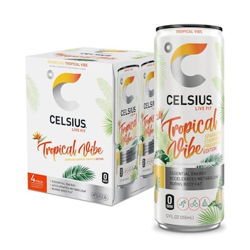 Celsius Sparkling Tropical Vibe, Functional Energy Drink, 4 Pack