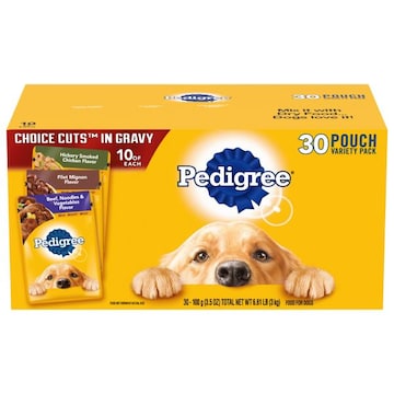 Pedigree Dog Food, Hickory Smoked Chicken Flavor/Filet Mignon Flavor/Beef, Noodles & Vegetable Flavor, Choice Cuts in Gravy, Variety Pack