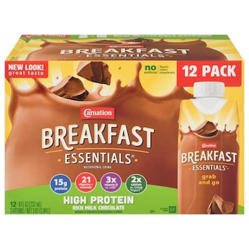 Carnation Breakfast Essentials Nutritional Drink, Rich Milk Chocolate, High Protein, 12 Pack