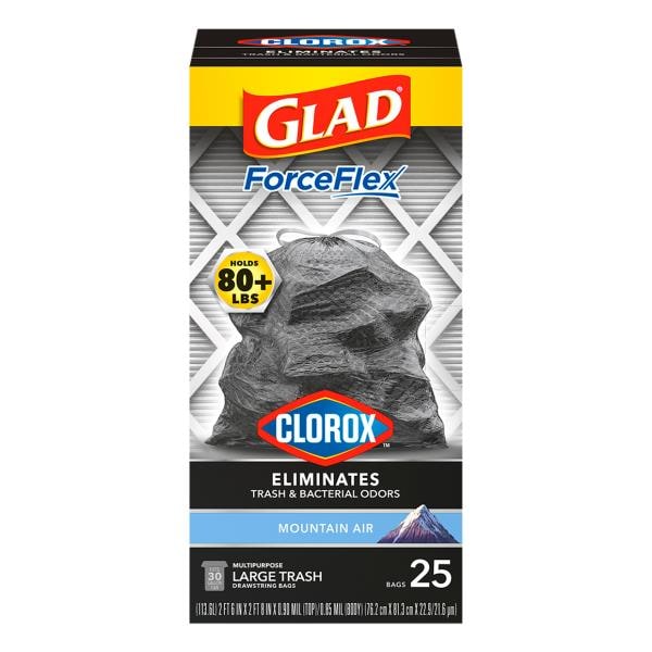 Glad Force Flex Drawstrings Bags, Large Trash, Mountain Air, 30 Gallon